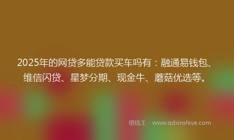 2025年的网贷多能贷款买车吗有：融通易钱包、维信闪贷、星梦分期、现金牛、蘑菇优选等。