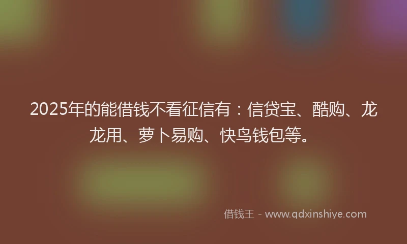 2025年的能借钱不看征信有：信贷宝、酷购、龙龙用、萝卜易购、快鸟钱包等。