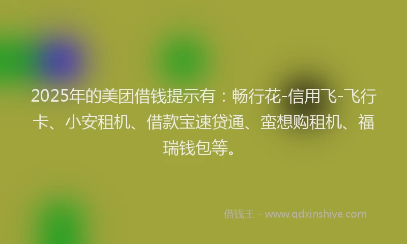2025年的美团借钱提示有：畅行花-信用飞-飞行卡、小安租机、借款宝速贷通、蛮想购租机、福瑞钱包等。