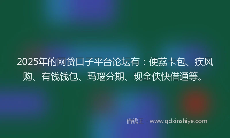 2025年的网贷口子平台论坛有：便荔卡包、疾风购、有钱钱包、玛瑙分期、现金侠快借通等。