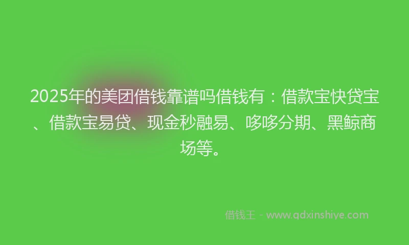 2025年的美团借钱靠谱吗借钱有：借款宝快贷宝、借款宝易贷、现金秒融易、哆哆分期、黑鲸商场等。