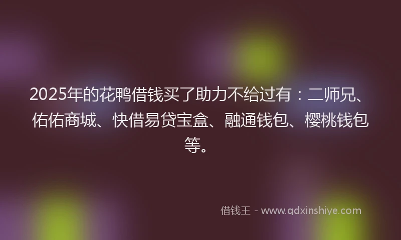 2025年的花鸭借钱买了助力不给过有：二师兄、佑佑商城、快借易贷宝盒、融通钱包、樱桃钱包等。