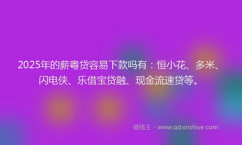 2025年的薪粤贷容易下款吗有：恒小花、多米、闪电侠、乐借宝贷融、现金流速贷等。
