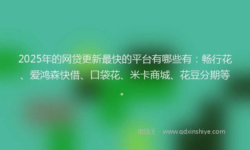 2025年的网贷更新最快的平台有哪些有：畅行花、爱鸿森快借、口袋花、米卡商城、花豆分期等。