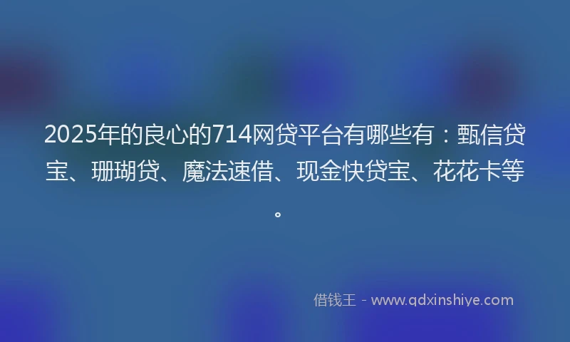 2025年的良心的714网贷平台有哪些有：甄信贷宝、珊瑚贷、魔法速借、现金快贷宝、花花卡等。