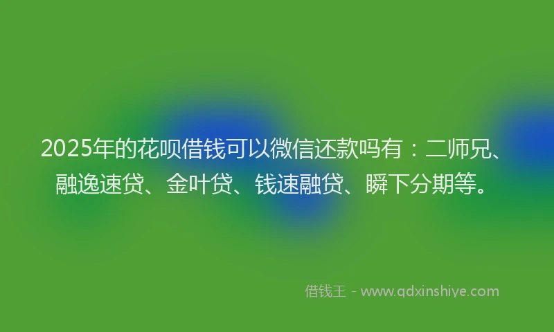 2025年的花呗借钱可以微信还款吗有：二师兄、融逸速贷、金叶贷、钱速融贷、瞬下分期等。