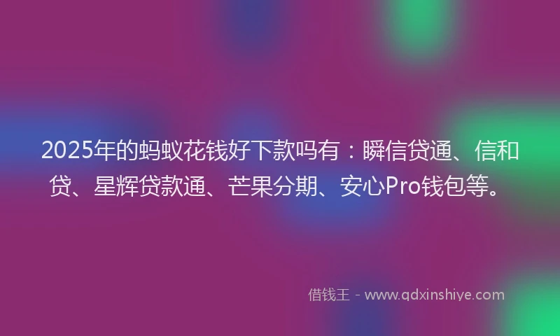 2025年的蚂蚁花钱好下款吗有：瞬信贷通、信和贷、星辉贷款通、芒果分期、安心Pro钱包等。