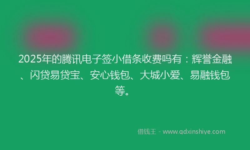 2025年的腾讯电子签小借条收费吗有：辉誉金融、闪贷易贷宝、安心钱包、大城小爱、易融钱包等。