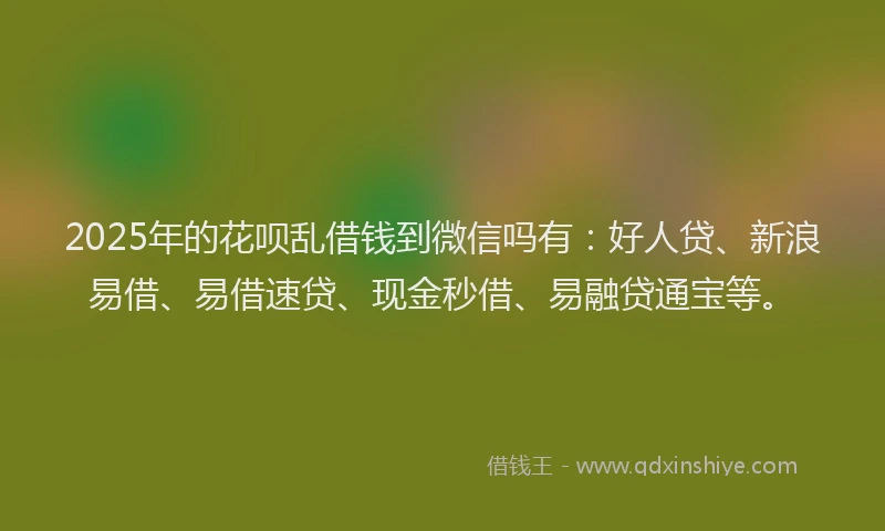 2025年的花呗乱借钱到微信吗有：好人贷、新浪易借、易借速贷、现金秒借、易融贷通宝等。