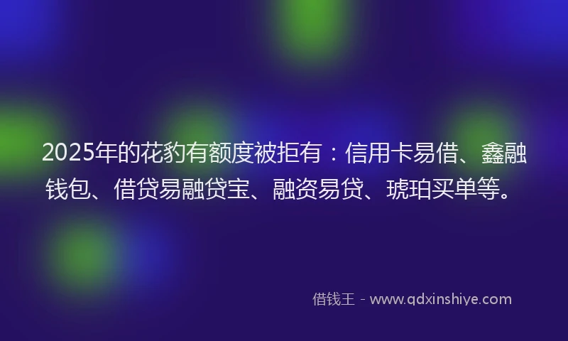 2025年的花豹有额度被拒有：信用卡易借、鑫融钱包、借贷易融贷宝、融资易贷、琥珀买单等。