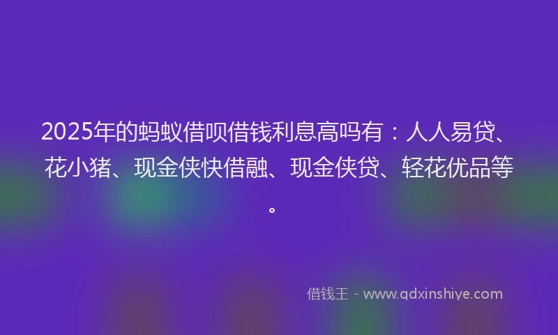 2025年的蚂蚁借呗借钱利息高吗有：人人易贷、花小猪、现金侠快借融、现金侠贷、轻花优品等。
