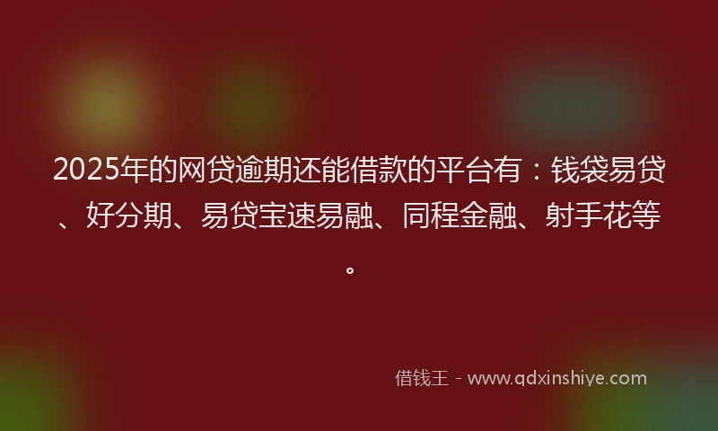 2025年的网贷逾期还能借款的平台有：钱袋易贷、好分期、易贷宝速易融、同程金融、射手花等。