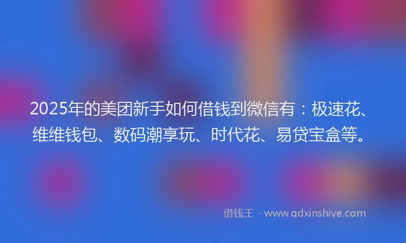2025年的美团新手如何借钱到微信有：极速花、维维钱包、数码潮享玩、时代花、易贷宝盒等。