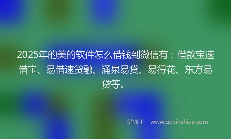 2025年的美的软件怎么借钱到微信有：借款宝速借宝、易借速贷融、涌泉易贷、易得花、东方易贷等。