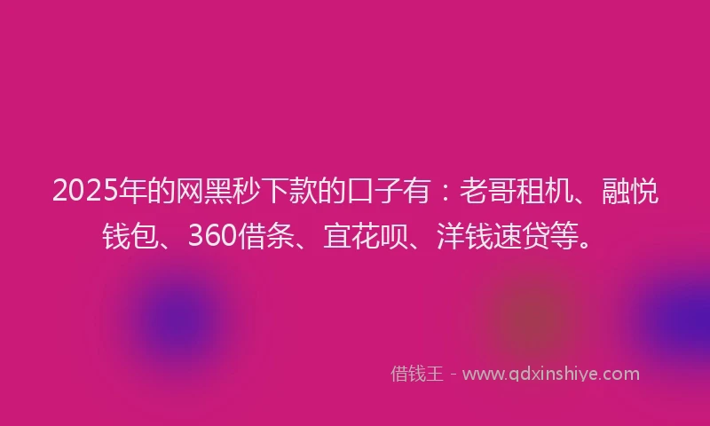 2025年的网黑秒下款的口子有：老哥租机、融悦钱包、360借条、宜花呗、洋钱速贷等。