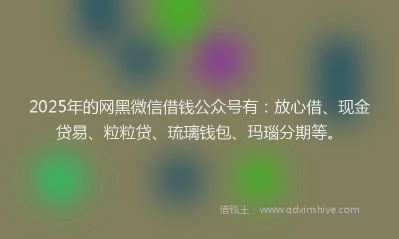 2025年的网黑微信借钱公众号有：放心借、现金贷易、粒粒贷、琉璃钱包、玛瑙分期等。