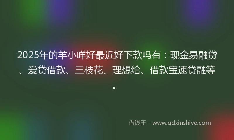 2025年的羊小咩好最近好下款吗有：现金易融贷、爱贷借款、三枝花、理想给、借款宝速贷融等。
