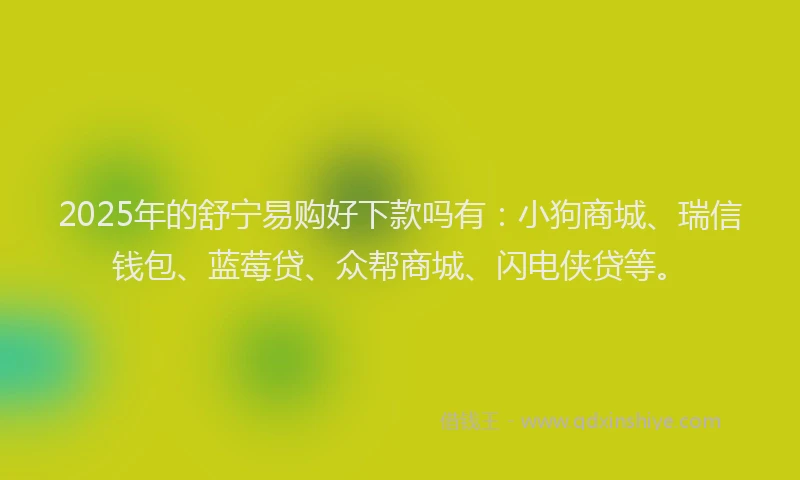 2025年的舒宁易购好下款吗有：小狗商城、瑞信钱包、蓝莓贷、众帮商城、闪电侠贷等。