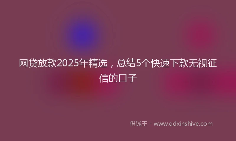 网贷放款2025年精选，总结5个快速下款无视征信的口子