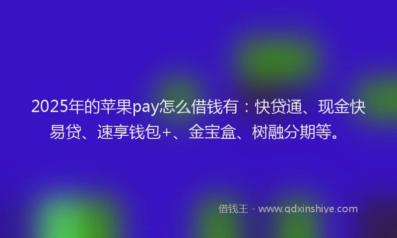 2025年的苹果pay怎么借钱有：快贷通、现金快易贷、速享钱包+、金宝盒、树融分期等。