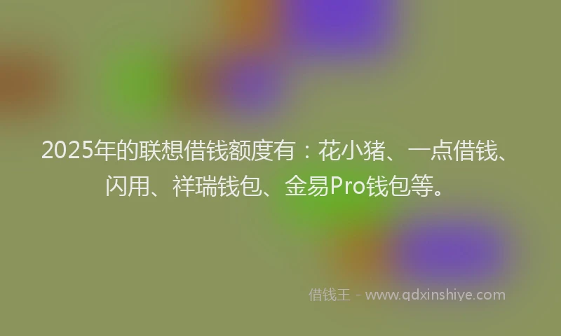 2025年的联想借钱额度有：花小猪、一点借钱、闪用、祥瑞钱包、金易Pro钱包等。