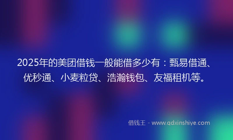 2025年的美团借钱一般能借多少有：甄易借通、优秒通、小麦粒贷、浩瀚钱包、友福租机等。