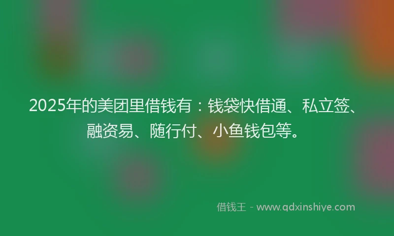 2025年的美团里借钱有：钱袋快借通、私立签、融资易、随行付、小鱼钱包等。