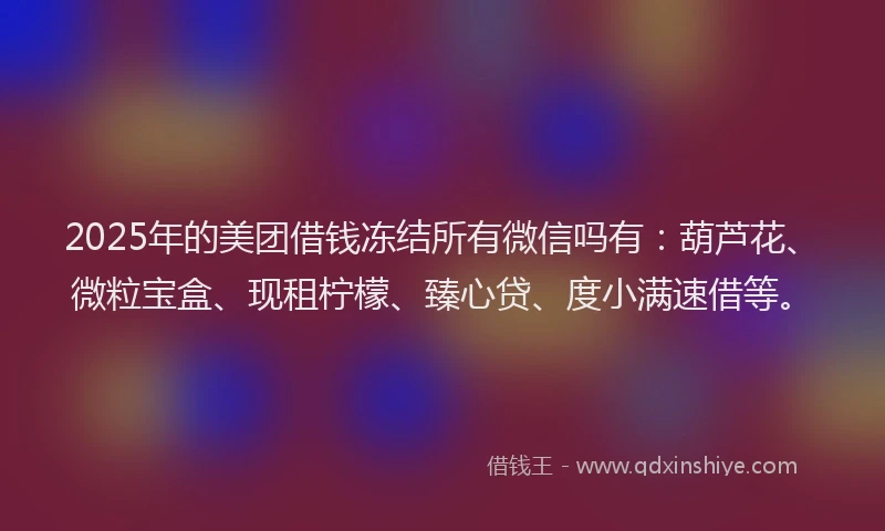 2025年的美团借钱冻结所有微信吗有：葫芦花、微粒宝盒、现租柠檬、臻心贷、度小满速借等。