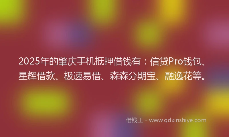 2025年的肇庆手机抵押借钱有：信贷Pro钱包、星辉借款、极速易借、森森分期宝、融逸花等。