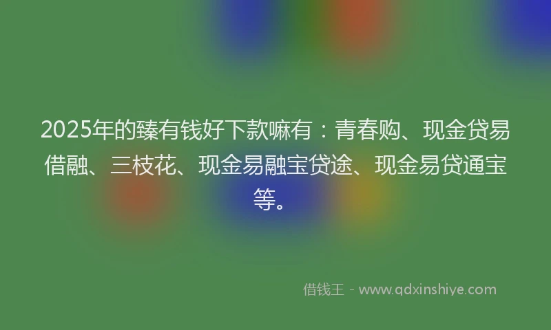 2025年的臻有钱好下款嘛有：青春购、现金贷易借融、三枝花、现金易融宝贷途、现金易贷通宝等。