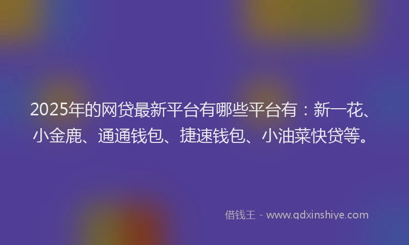 2025年的网贷最新平台有哪些平台有：新一花、小金鹿、通通钱包、捷速钱包、小油菜快贷等。
