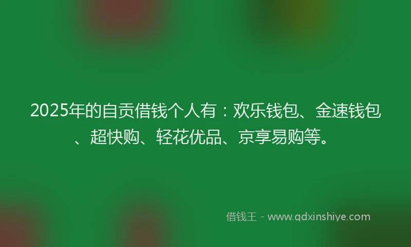 2025年的自贡借钱个人有：欢乐钱包、金速钱包、超快购、轻花优品、京享易购等。