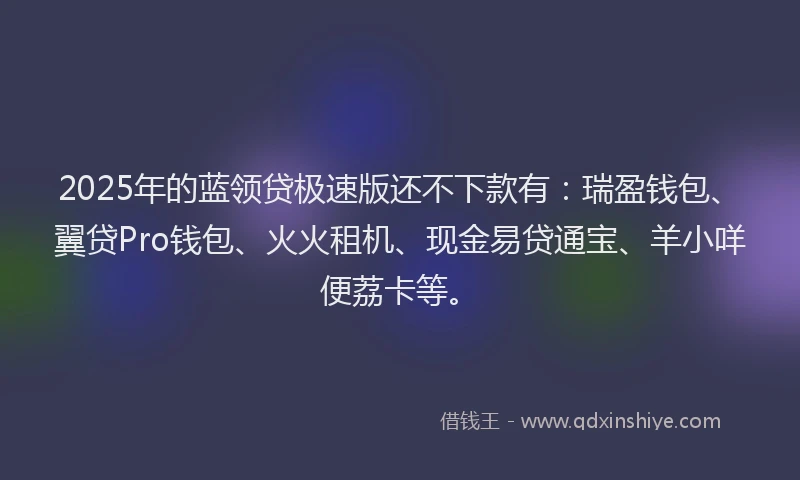 2025年的蓝领贷极速版还不下款有：瑞盈钱包、翼贷Pro钱包、火火租机、现金易贷通宝、羊小咩便荔卡等。