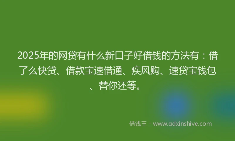 2025年的网贷有什么新口子好借钱的方法有：借了么快贷、借款宝速借通、疾风购、速贷宝钱包、替你还等。