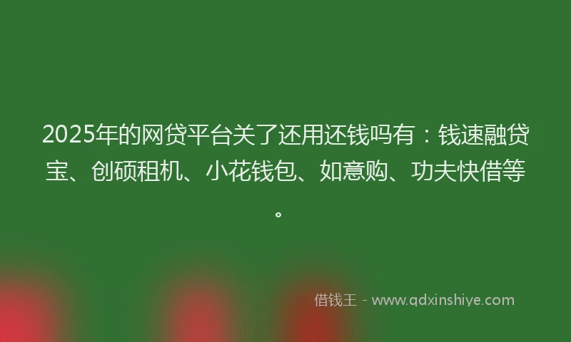 2025年的网贷平台关了还用还钱吗有：钱速融贷宝、创硕租机、小花钱包、如意购、功夫快借等。