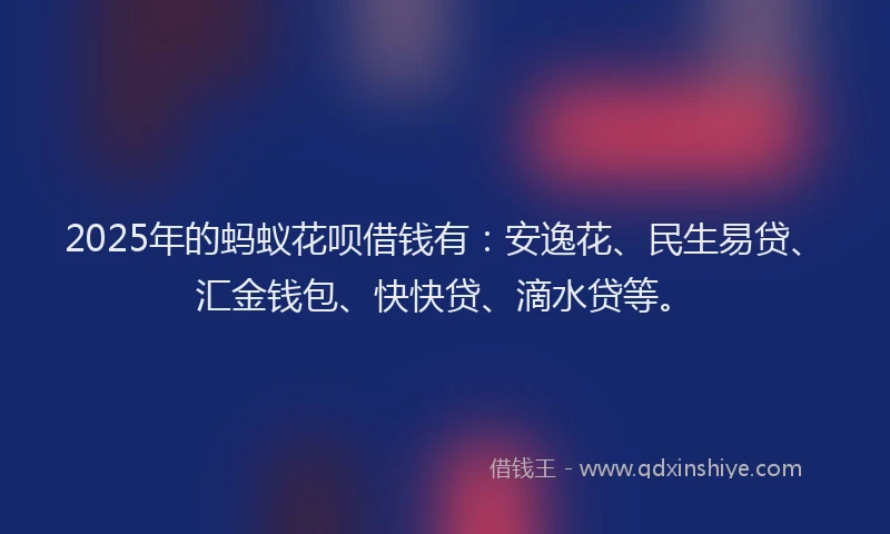 2025年的蚂蚁花呗借钱有：安逸花、民生易贷、汇金钱包、快快贷、滴水贷等。