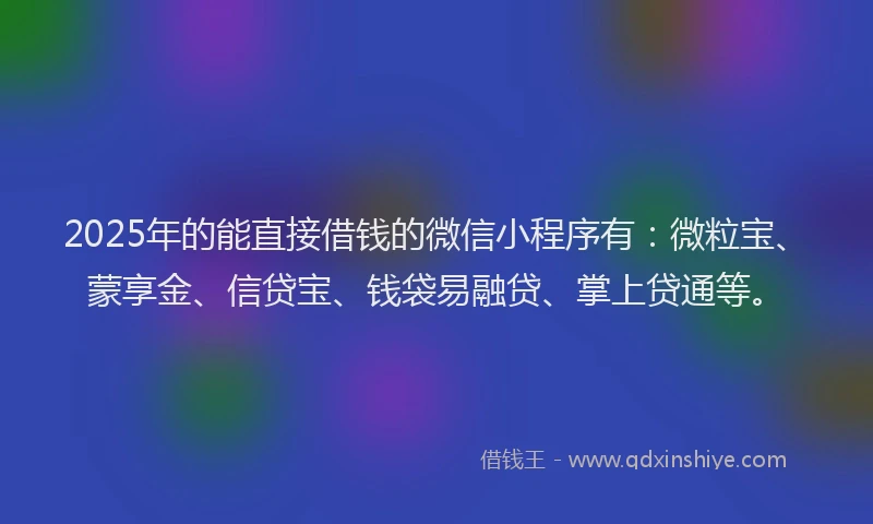 2025年的能直接借钱的微信小程序有：微粒宝、蒙享金、信贷宝、钱袋易融贷、掌上贷通等。