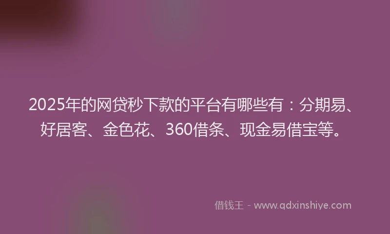 2025年的网贷秒下款的平台有哪些有：分期易、好居客、金色花、360借条、现金易借宝等。