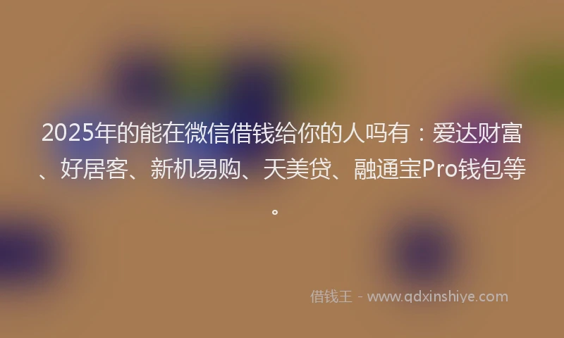 2025年的能在微信借钱给你的人吗有：爱达财富、好居客、新机易购、天美贷、融通宝Pro钱包等。
