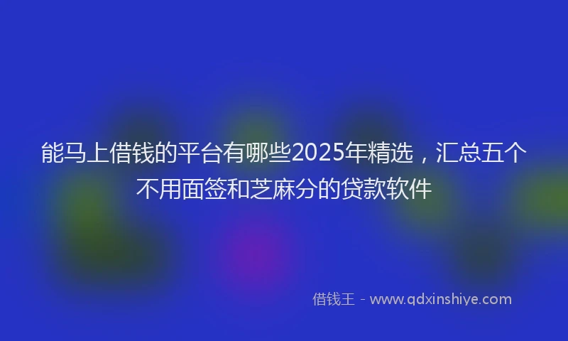 能马上借钱的平台有哪些2025年精选，汇总五个不用面签和芝麻分的贷款软件