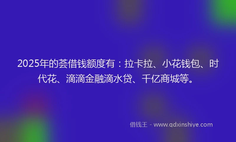 2025年的荟借钱额度有：拉卡拉、小花钱包、时代花、滴滴金融滴水贷、千亿商城等。