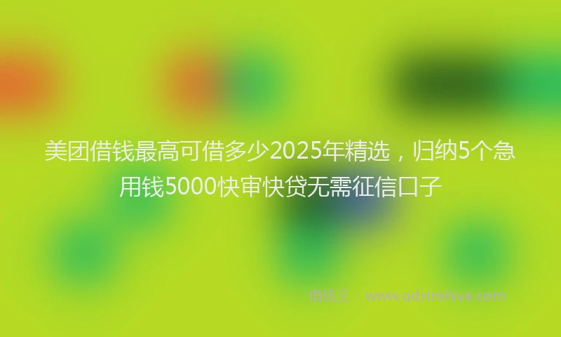 美团借钱最高可借多少2025年精选，归纳5个急用钱5000快审快贷无需征信口子