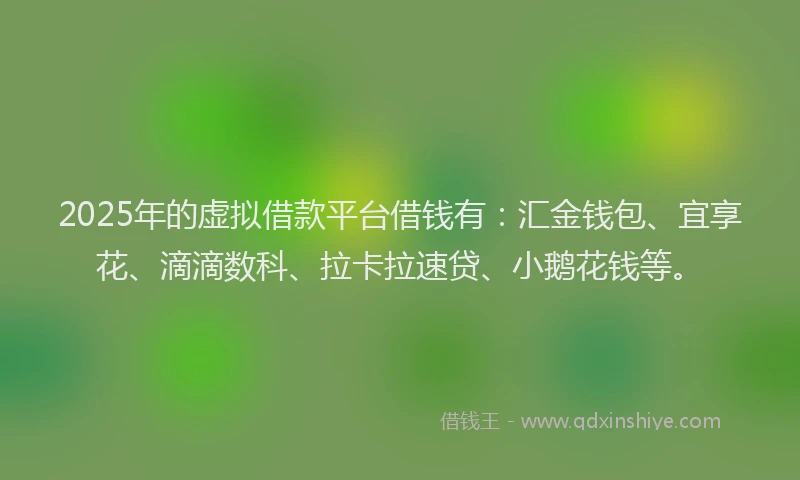2025年的虚拟借款平台借钱有：汇金钱包、宜享花、滴滴数科、拉卡拉速贷、小鹅花钱等。