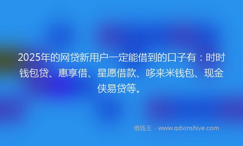 2025年的网贷新用户一定能借到的口子有：时时钱包贷、惠享借、星愿借款、哆来米钱包、现金侠易贷等。