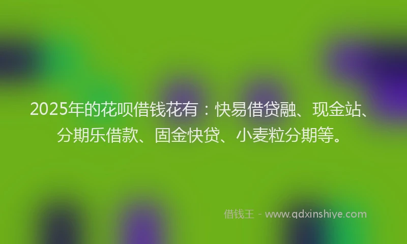 2025年的花呗借钱花有：快易借贷融、现金站、分期乐借款、固金快贷、小麦粒分期等。