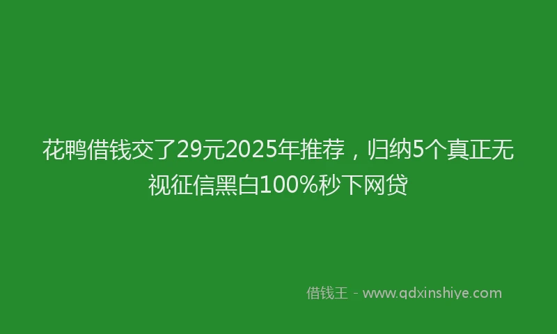 花鸭借钱交了29元2025年推荐，归纳5个真正无视征信黑白100%秒下网贷
