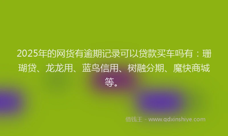 2025年的网货有逾期记录可以贷款买车吗有：珊瑚贷、龙龙用、蓝鸟信用、树融分期、魔快商城等。