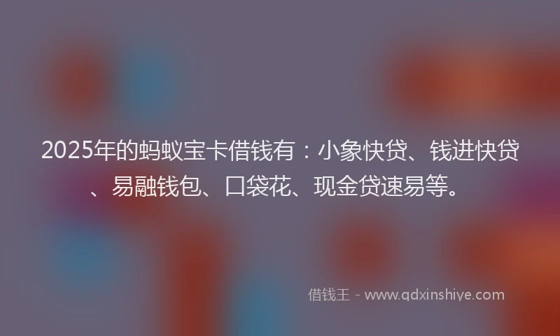 2025年的蚂蚁宝卡借钱有：小象快贷、钱进快贷、易融钱包、口袋花、现金贷速易等。