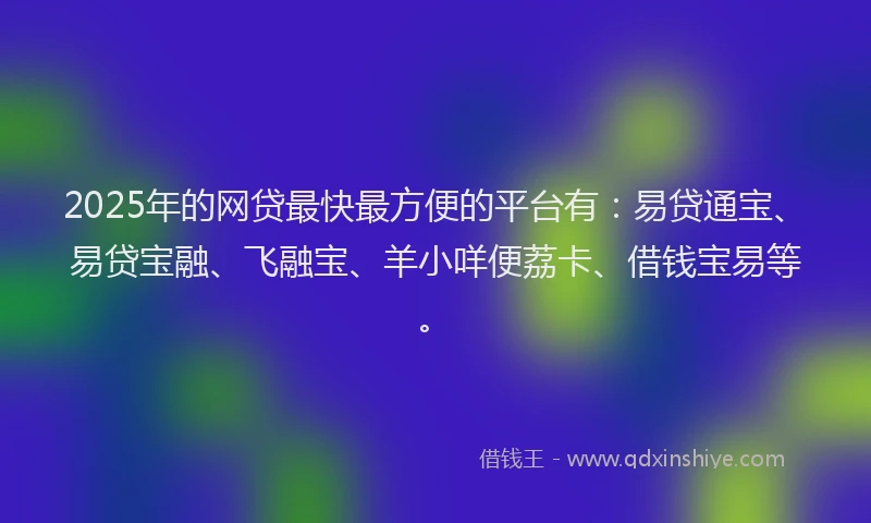 2025年的网贷最快最方便的平台有：易贷通宝、易贷宝融、飞融宝、羊小咩便荔卡、借钱宝易等。