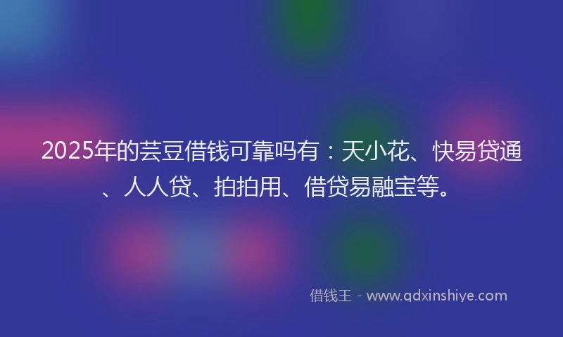 2025年的芸豆借钱可靠吗有：天小花、快易贷通、人人贷、拍拍用、借贷易融宝等。